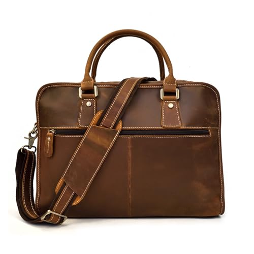 Men's Leather Briefcase Vintage Leather Commuter Tote Business Shoulder Crossbody Bag 15-inch Computer Bag
