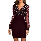 Con el diseño de manga de malla y estampado de puntos, este vestido te mantiene elegante.
