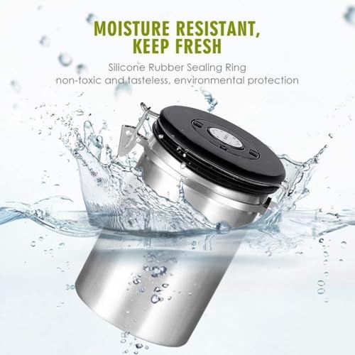 Image of Container for Ground Coffee, Coffee Beans - Coffee Canister 1200 ml with Built in Valve Stainless Steel Airtight with Scoop, Storage for Beans, Grounds, Tea, Sugar (Set of 1)