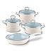 Produktbild Riess, 0519-011, Starter-Set 4-teilig, NOUVELLE - AVORIO EXTRA STARK, bestehend aus: Fleischtopf mit Glasdeckel 16 und 20 cm, Kasserolle mit Glasdeckel 20 cm und Emaille-Pfanne 28 cm