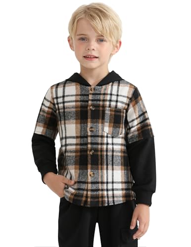 Image of 2Pcs Boys Clothes Sweatsuit Set Hoodie Flannel Plaid Shirt and Jogger Pants for Kids Fall Winter Spring Outfits