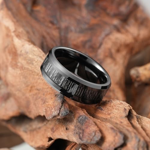 Image of King Will Nature Koa Wood Inlay Tungsten Carbide Wedding Ring 8mm Silver /Black /Gold /Green /Rose Gold /Blue Wedding Band for Men High Polished Anniversary Rings Comfort Fit Size 6-15