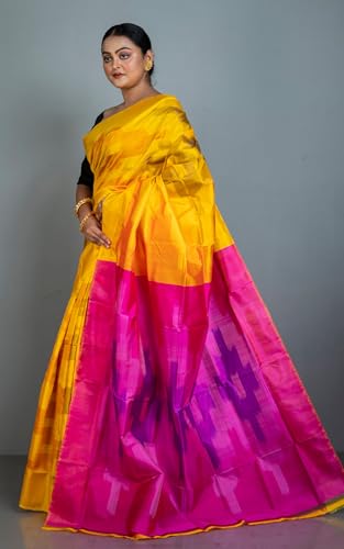 Bengal looms India Weaves of Elegance yellow pochampally silk saree – image 3