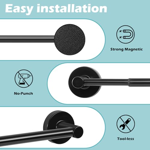 HTZON Black Magnetic Curtain Rod for Door:Magnet Curtain Rods for Classroom Whiteboard,Small Adjustable Magnetic Towel Bar,Tool-Free French Magnet Pole with Leather Protective Cover No Drilling 16-28" by HTZON - Image 6