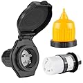 Ficstar 30 AMP RV Power Inlet Receptacle Power Plug with Indicator,125V,Female Twist Locking Connector with Weatherproof Cover Boot Kit for RV Trailer Boat Caravan Camper,NEMA L5-30R Black Plug