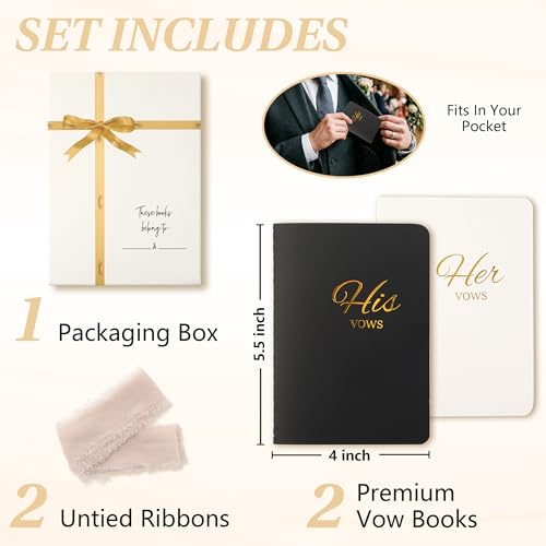 Wedding Vow Books His and Hers, Soft Touch Cover with Ribbon & Gift Box, 28 Lined Pages, Premium Elegant Keepsake for Bride & Groom Ceremony, Wedding Gift & Registry Must-Haves (Black & White) — view 3