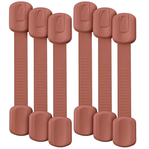 Bate- Child Safety Strap Locks, 6 Pack, Rusty Color, Baby Locks for Cabinets, Drawers, Kitchen, Toilet, Furniture, Fridge, Multi-Purpose, Easy Install with Quick 3M Adhesive for Childproofing