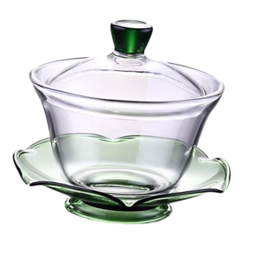 Happyyami 透明ガラス蓋付茶碗 口径 高さ 軽量薄型 茶葉の香りを楽しむ伝統茶器 家 オフィス用 花茶 緑茶 紅茶対応