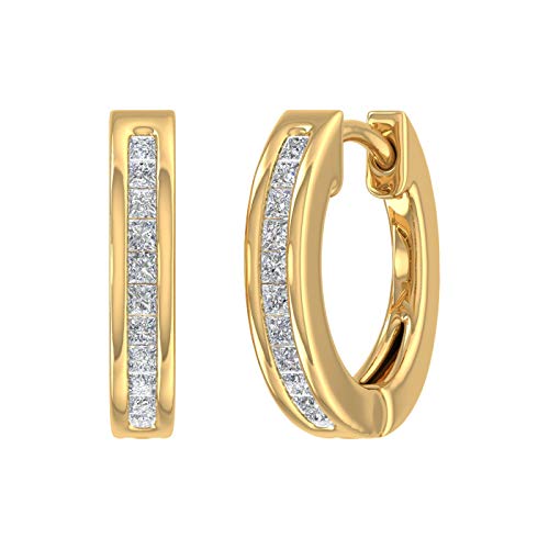 1/4 Carat Princess Cut Diamond Hoop Earrings in 14K Gold - IGI Certified