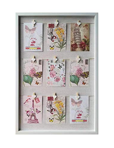 Solagua Portafotos de Plástico para Pared C/Soporte de Cuerdas y Pinzas, Marco de Fotos Vintage para Colgar (Blanco, 43 x 64 cm)