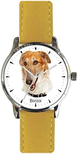 Borzoi Dog Breed is The Headshot Image On The Polished Chrome Watch with Leather Strap and Donation to ASPCA