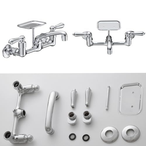 ELLAI White Ceramic Farmhouse Kitchen Sink 24"x19"x16.5" Farm Style Wall Mount Utility Sink High Back Floating Bathroom Sink Wall Mounted Laundry Sink with 8 Inch Center Faucet Chrome with Soap Tray - Thumbnail 5