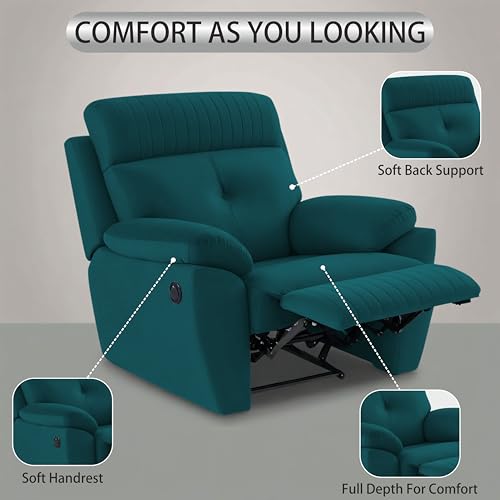 Image of Adorn India Premium Majestic 1 Seater Recliner Manual Sofa Chair | Ocean Blue Suede Velvet Fabric | Soft Padded Back Rest & Handrest | Living Room Recliner Chair | 3 Years Warranty