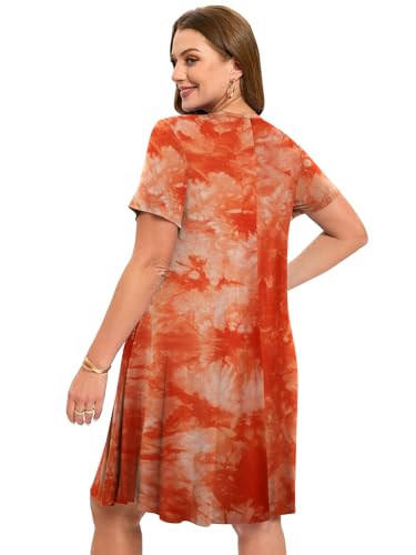 Image of ZENNILO Women's Plus Size Swing Dress with Pockets Casual Summer Dresses V Neck Short Sleeve T Shirt Dress for Women