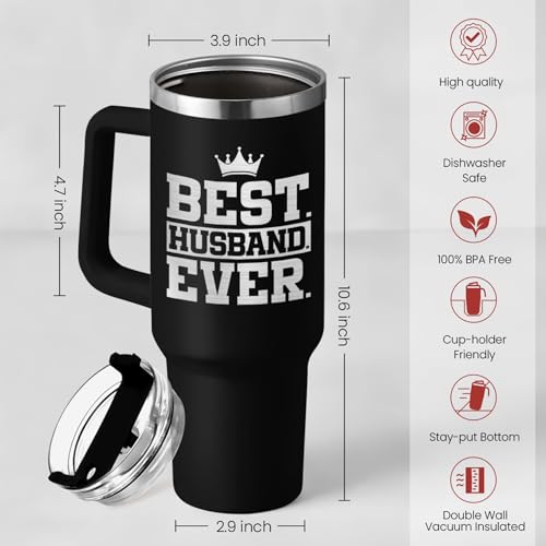 Image of Best Husband Ever Gifts, Husbands Tumbler with Handle 40oz Stainless Steel Insulated with Straw Lid, Gifts for Hubby from Wife, Presents for Husband Valentines Birthday ChristmasWedding Anniversary