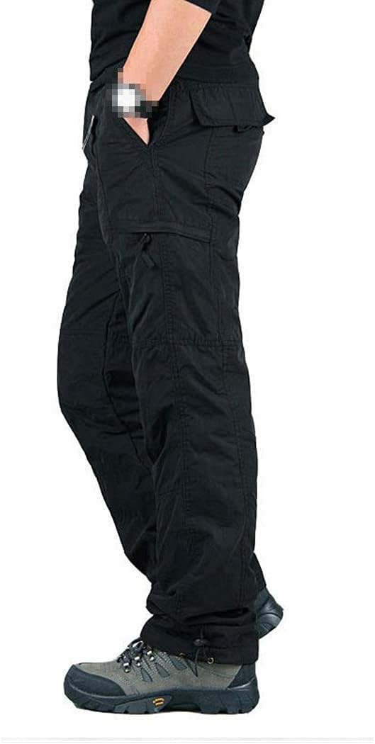 KEHAIOO Men's Cargo Pants, Thick Fleece Multi Pockets Military Tactical Pants, Cotton Straight Casual Trousers for Winter
