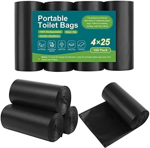 100 Portable Toilet Bags, LITFP Thickened Biodegradable Camping Toilet Bags for Portable Potty, 8 Gallon Compostable Toilet Waste Bags Potty Bags for 5 Gallon Bucket Toilet Adults Outdoor Camping Car