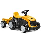 COSTWAY Tractor Infantil con Remolque Desmontable Tractor Eléctrico 6V, 2,5-3 km / h,2 Velocidades con Interruptor de Adelante y Atrás para Niños Más de 2 Años (Amarillo)