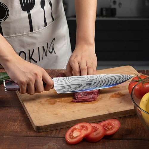 Image of 8-Inch High Carbon German Stainless Steel Kitchen Chef's Knife for Cutting and Chopping Santoku Knife, Damascus Knife, Butcher Knife, Sharp Knife Kitchen, Big Knife Meat Cutting,(1-pcs)