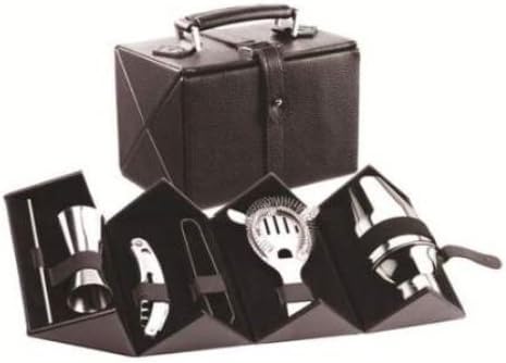 Set de Barra de Cócteles con Estuche Rígido de Cuero Sintético