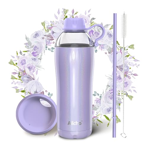 Image of 2-in-1 Vacuum Insulated Steel Water Bottle, 18 oz, Leak-proof Design, BPA-free, Compatible with Cup Holders, Dishwasher Safe, Durable Stainless Steel Material, 2 Lid Options, Straw Included