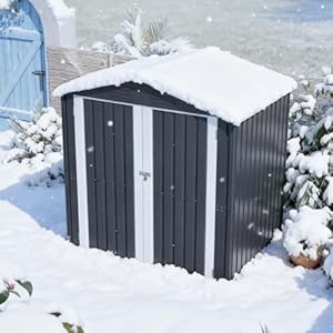142x185cm Metall Geräteschuppen Gartenhaus mit Belüftungslöchern Inkl Metallfundament, Geräteschuppen Garten Schuppen Gartenhaus (Grau)