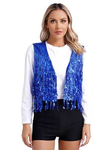 YiZYiF Womens Sequin Fringe Sleeveless Vest Sparkly Fitted Jacket Crop Cardigan Rave Outfits Clubwear