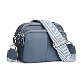 befen Ladies Shoulder Bag Real Leather Handbag Small Camera Crossover Bag for Women Triple Cross Body Phone Bag for Daily Use-Grey Blue