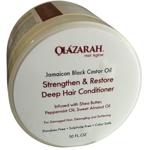 OLAZARAH Jamaican Black Castor Oil Strengthen & Restore Deep Hair Conditioner Infused with Shea Butter, Peppermint Oil, Sweet Almond Oil for Damaged Hair, Detangling and Softening, 10 Fl. oz