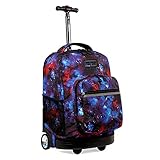 J World New York Sunrise Rolling Backpack. Roller Bag with Wheels, Galaxy, 18'