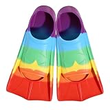 Schwimmflossen Kinder, 100% Silikon Kurzflossen, Taucherflossen Regenbogen Flossen für Training und Lap Schwimmen, Schnorchelflossen für Kinder Mädchen Jungen Anfänger