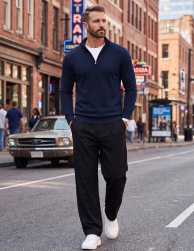 Image of COOFANDY Men's Quarter Zip Up Sweaters Slim Fit Lightweight Mock Pullover