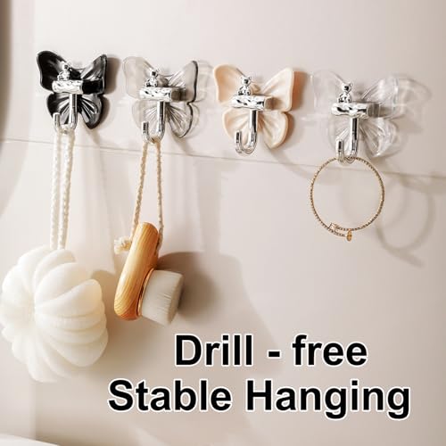 4 Pack Butterfly & Bear Adhesive Wall Hooks - Heavy Duty Waterproof, No Drilling, Mix Color, Hooks for Walls No Damage, Hooks for Hanging Towels Keys Hats Backpacks, for Bathroom Kitchen Bedroom by Swouwak - Image 8