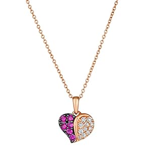 LE VIAN 1/8 Carat Diamond and 1/5 Carat Red Ruby Heart Pendant Necklace for Women in 14k Rose Gold (White, cttw) on 18 Inch Chain