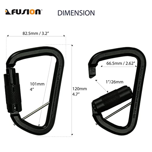 Fusion Climb Tacoma Steel High Strength Auto Lock Modified D-Shaped Steel Carabiner, Steel Clip (Black) #TOP1