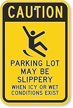 CCPARTON Metal Caution Parking Lot Slippery When ICY Or Wet Sign Warning Safety Traffic Road Aluminum Indoor Outdoor Sign 8x12 Inches