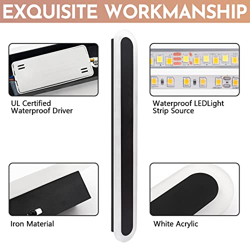 Baofous Outdoor Led Porch Lights Dimmable, Ip65 Black Modern Long Strip Wall Sconce - 31.5 Inches - 18W, Frosted Acrylic Suitable For Porch,Living Room,Patio,Bathroom,Garage(3 Color 3000-6000K) #TOP3