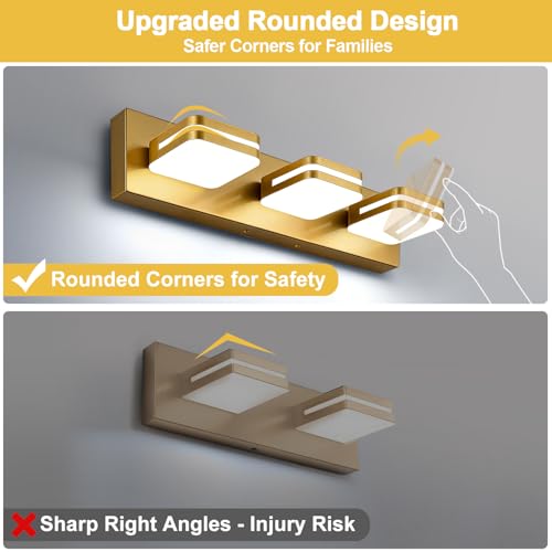 360° Rotate LED Bathroom Vanity Light Fixtures, 1300LM Acrylic Gold Vanity Lights for Bathroom, Modern Wall Lighting Fixtures Over Mirror Kitchen Living Room Hallway (Natural White Light 5000K) by Torondo - Image 6