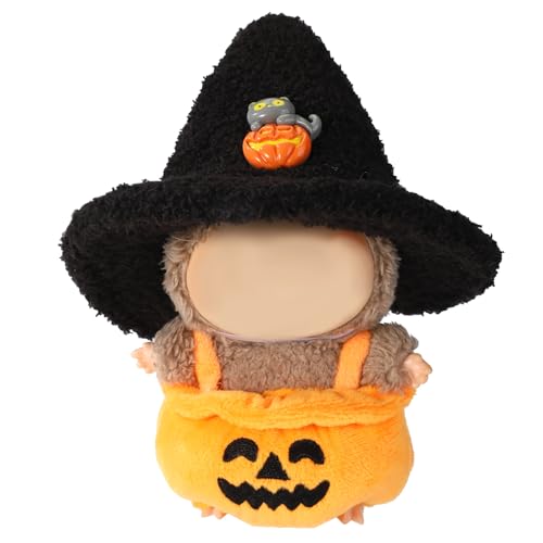 2 Pezzi 17cm Vestiti per Bambole di Halloween Set, Lavorato a Maglia Arancione e Nero Vestito da Zucca + Cappello di Halloween Accessori Bambole per Decorazione e Esposizione