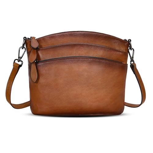 Image of HESHE Crossbody Bags for Women Genuine Leather Purses with Multi-Pockets Vintage Ladies Small Shoulder Satchel Bag