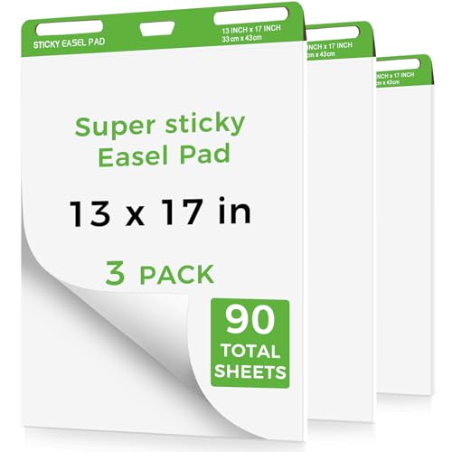 DINGIXOC Sticky Easel Pads, 3 Pack Anchor Chart Paper for Teachers, Self Stick Flip Chart Paper with Sticky Back for Classroom, Office, 30 Sheets/Pad (13x17inches)