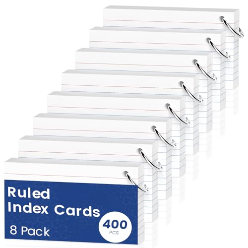 Tarjetas de índice A6 con rayas y anillos metálicos para evitar el desorden