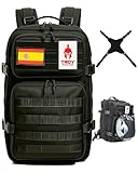 TROY HELMET BAGS Mochila táctica militar con porta casco para moto, equitación. Bolsa crossfit gimnasio. (Negro)