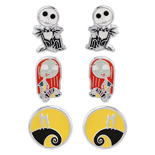 Disney Nightmare Before Christmas Jewelry, Silver Plated Tim Burton Stud Earring Set, 3 Pairs #TOP9