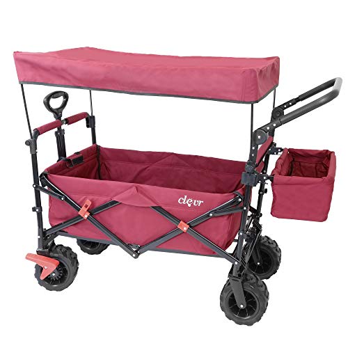 Extra Large Foldable Outdoor Wagon Cart with All Terrain Wheels and Canopy, Red