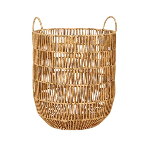 Panier à linge portable en plastique aspect rotin avec poignées ergonomiques