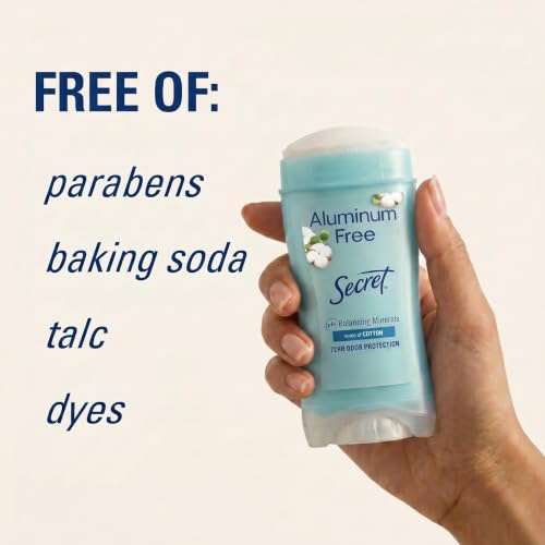Image of Secret Aluminum Free Deodorant for Women, 48hr Odor Protection, Free of Parabens Dyes Talc & Baking Soda, PH Balancing Minerals, Dry Solid, Cotton Scent, 2.4 oz
