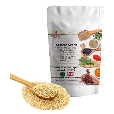 White Sesame Seeds Premium Quality by Spices&herbsuk | High in Protein, Iron, Vitamin B, Calcium and Fiber | Used in Rice, naan Bread and Chicken (250g) Cover