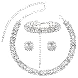 UNICRAFTALE 1 juego de joyas de cristal de diamantes de imitación, collar de metal, aretes, pulsera, 12.29 pulgadas, juego de joyas de cristal de cristal, boda, dama de honor, fiesta, accesorios para