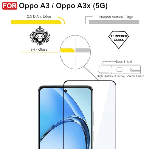 Image of CEDO Tempered Glass for Oppo A3x / A3 (5G) | Screen Protector Full HD Quality Tempered Glass Anti-Scratch Edge to Edge Coverage with Easy Installation Kit (Black)